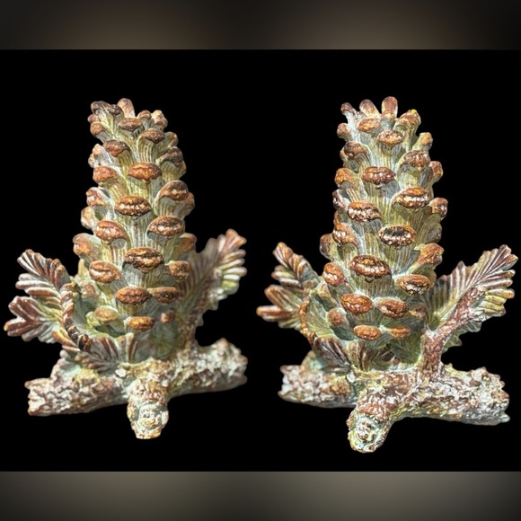 2 Large Pine Cone Branch Rustic Woodland Candle Stick Holders Table Or Mantel - Picture 4 of 6